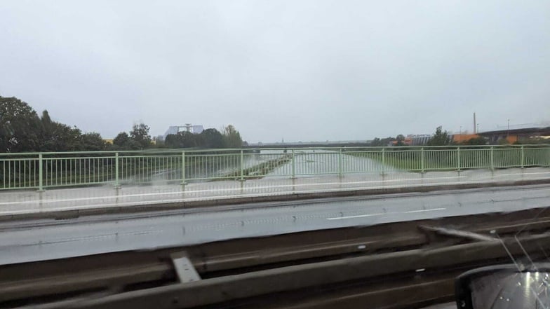 Blick auf die Flutrinne von der Washingtonstraße aus. Hier ist bereits Elbwasser eingelaufen.