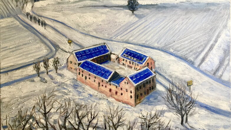 Liebon im Schnee - so malte die Künstlerin Marina Chekalina aus St. Petersburg das kleine Dorf mit Öl auf Leinwand. Die Kunstmalerin kommt regelmäßig auf den Energiehof, wo sie Inspiration für ihre Gemälde findet. So sind schon verschiedene Bilder von ihr