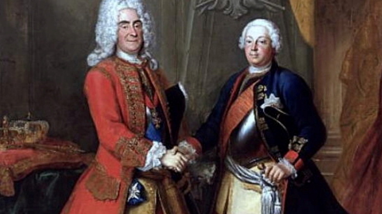 August der Starke empfängt den "Soldatenkönig" Friedrich Wilhelm I, von Preußen.