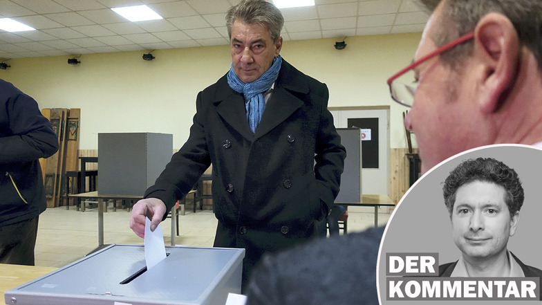 Der AfD-Kandidat Tim Lochner gibt in Pirna seine Stimme ab. "Als Schwäche darf auch gelten, dass die Mobilisierung von Wählern aus der bürgerlichen Mitte nur mangelhaft gelungen ist."