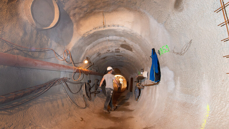 So sah der Stollen für den Abwassertunnel vor dem Wasserwerk Tolkewitz während des Baus aus. Die Arbeiten sind jetzt komplett abgeschlossen.
