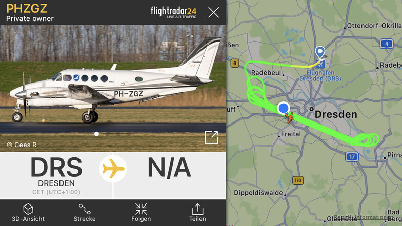 Die Maschine drehte laut Flightradar24.com zig Schleifen über Dresden.