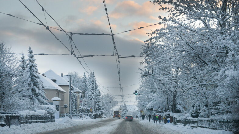 So sah die Bautzner Straße am 4. Februar 2019 in Bühlau aus. Weiße Weihnacht gab es aber weder im Dezember 2018 noch 2019.