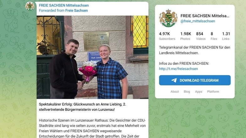 Auf Telegram gratulieren die Freien Sachsen ihrer Politikerin zum zweiten Stellvertreterposten.