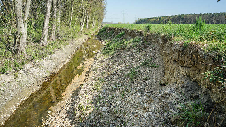 Der Wuschenzgraben bei Lomske ist ein Sorgenkind der Gemeinde. In diesem Bereich sind Teile der Böschung an mehreren Stellen abgebrochen.