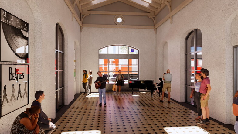 So soll die Durchgangshalle des ehemaligen Leisnigers Bahnhofsgebäudes nach der Renovierung aussehen.
