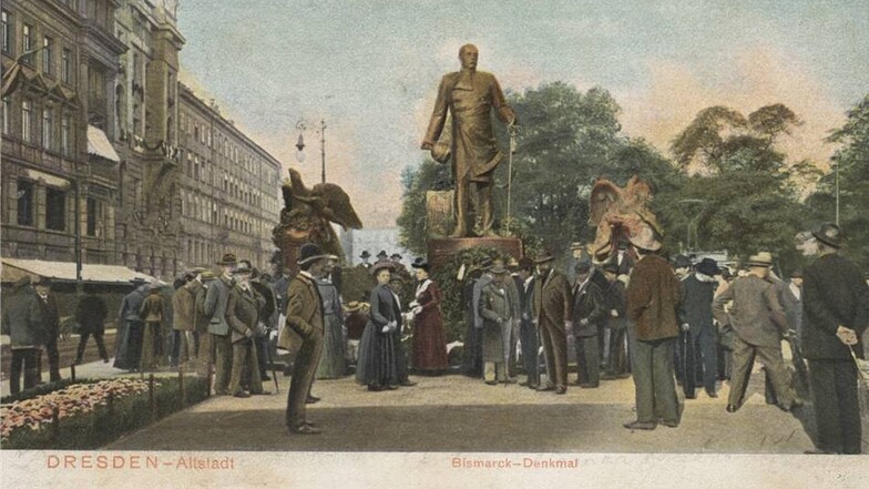 Bismarckdenkmal an der Ringstraße/ Ecke Seestraße, von Robert Diez 1903 errichtet. Postkarte 1903.