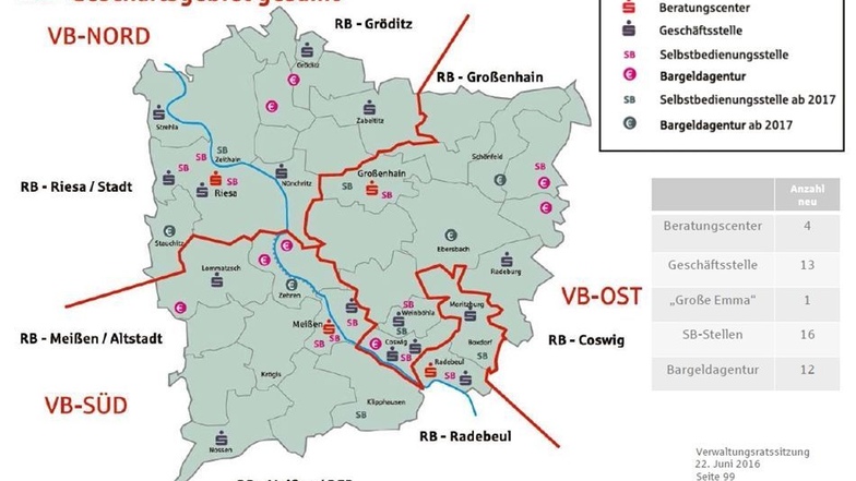 So wird das Sparkassen-Netz im Landkreis Meißen nach der Umstrukturierung aussehen.