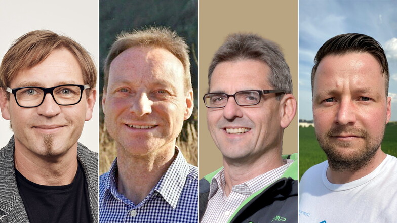 Carsten Graf, Karsten Müller, Rüdiger Schulze und Enrico Tappert-Freitag (von links) wollen Bürgermeister in Leisnig werden.