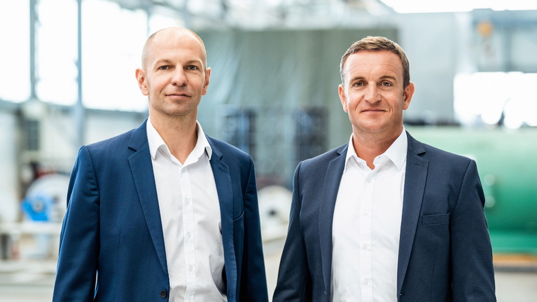 Thomas Götze (39, links) ist Geschäftsführer der Firma Partzsch Elektromotoren, Christian Partzsch (40), Geschäftsführer der Partzsch Elektromaschinenbau GmbH.