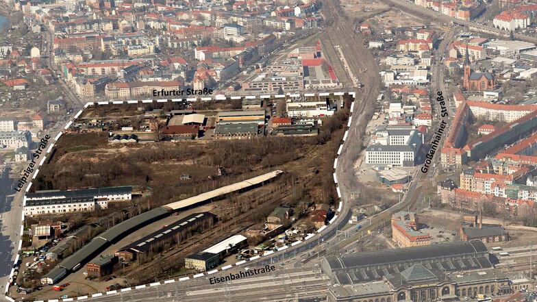 Auf dem Gebiet des Alten Leipziger Bahnhofs soll ein grünes, kleinteiliges Stadtquartier mit hoher Aufenthaltsqualität entstehen.