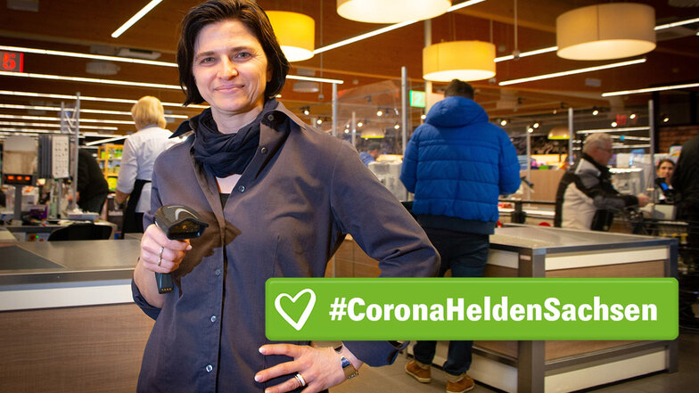 Stressiger und schneller: Corona-Heldin Mandy Brandt im Radeberger Edeka-Markt.