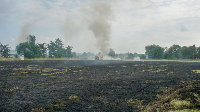 Eine große schwarze Feldfläche und eine Rauchsäule, die weithin zu sehen war: Am Donnerstagabend brannte ein Feld östlich von Bautzen.