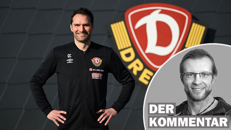 Dynamos neuer Cheftrainer Guerino Capretti und Sächsische.de-Sportchef Tino Meyer.