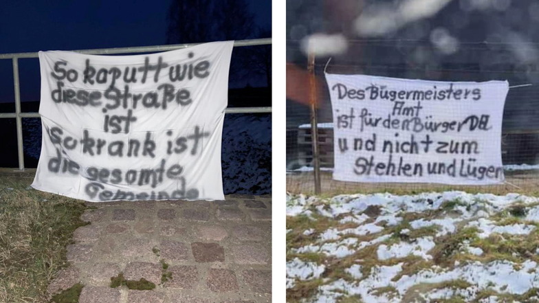 Diese Banner hängen im Klipphausener Ortsteil Taubenheim. Wer sie angebracht hat, ist nicht bekannt.