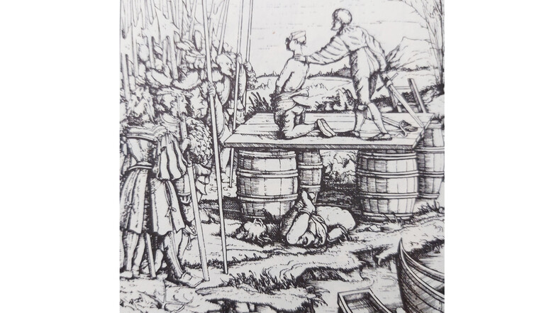"Enthaupten von Aufrührern auf einem Schafott" Holzschnitt von Hans Burgkmair im Weisskunig, 1775