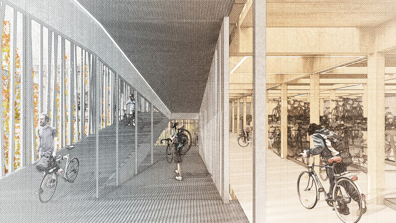 So soll das Fahrradparkhaus in der Neustadt innen aussehen.
