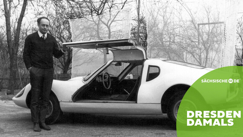 Sportwagenbauer Heinz Melkus bei der Vorstellung seines nach ihm benannten Coupés RS 1000 im Jahr 1969.