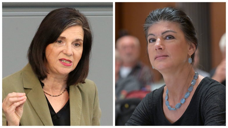 Sahra Wagenknecht (r.) und Katrin Göring-Eckardt stehen sie sich in drei ostdeutschen Landtagswahlkämpfen mit Bündnis 90/Die Grünen und dem Bündnis Sahra Wagenknecht (BSW) gegenüber.