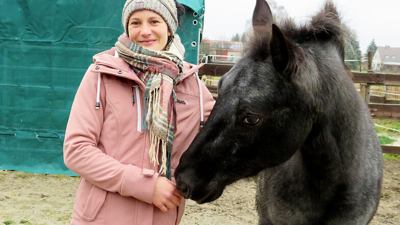 Katharina Beyer ist Pferdetrainerin mit Leib und Seele. Die 34-Jährige kümmert sich auf ihrer Ranch in Bröthen auch um Beritt-Pferde wie diese Ponystute.