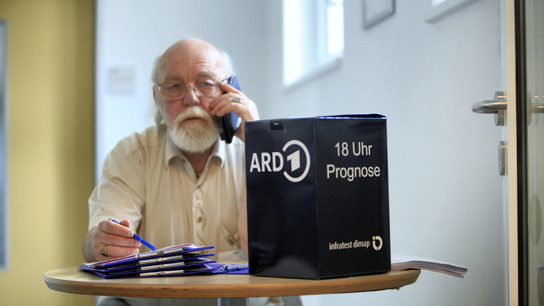 Im Wahllokal auf der Weststraße in Heidenau sitzt heuteManfred Kühn. Im Auftrag von "Infratest dimap" befragt er anonym Wähler nach ihrer Stimmenabgabe über ihr Wahlverhalten für die Europawahl. Seine Daten fließen in die Prognose der ARD ein.