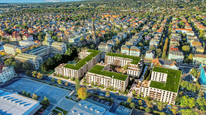 Die neuen Wohngebäude zwischen Glashütter und Schandauer Straße sollen Gründächer bekommen. Ob sie gebaut werden, ist unklar.