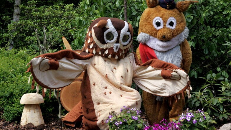 Zwei dicke Freunde sind die Eule Hedwig (links) und Hase Wuschel. Sie sind die Maskottchen vom Tierpark Weißwasser und der Waldeisenbahn Muskau.