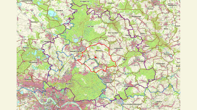 Der rote Bereich kennzeichnet die Schutzzone mit drei Kilometer Umkreis, der lilafarbene die Überwachungszone mit zehn Kilometer Umkreis. Jetzt wurden sie aufgehoben.