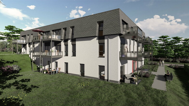 18 altengerechte Wohnungen sollen am Raschaer Berg in Großpostwitz ab Herbst 2022 Platz für bis zu 36 Menschen bieten. Im Erdgeschoss des Neubaus soll eine Tagespflege eingerichtet werden.