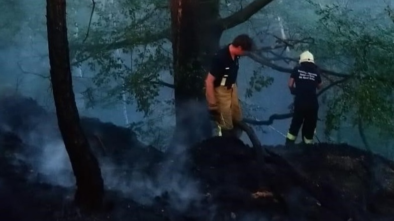 Die Kameraden beim Löschen des Brandes auf dem Ameisenberg.