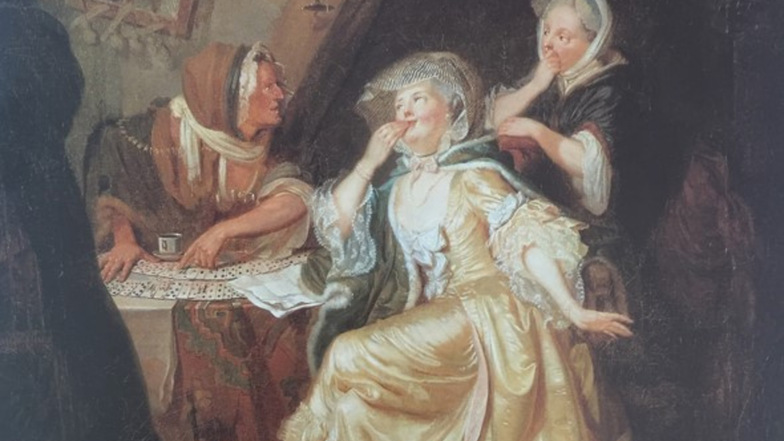 Ausschnitt aus dem Gemälde "Die Kartenlegerin" von Johann Eleazar Zeisig, genannt Schenau.