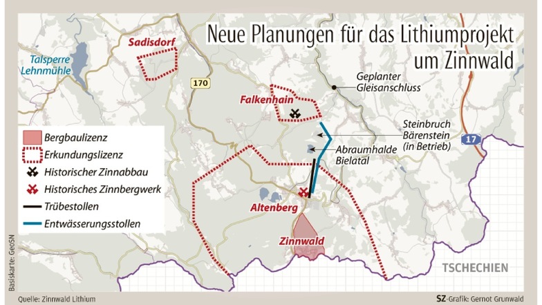 Diese Skizze aus der neuen Unternehmenspräsentation von Zinnwald Lithium zeigt etliche neue Aspekte für das Lithium-Abbauvorhaben im Osterzgebirge.