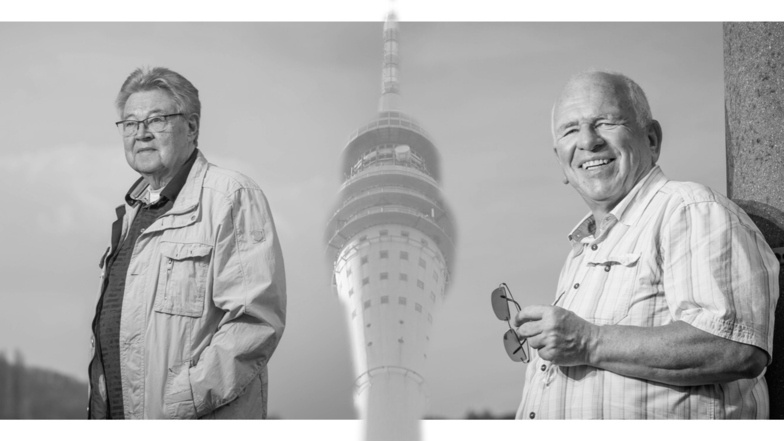 Klaus Martin (links) und Eberhard Mittag haben für die Wiedereröffnung des Dresdner Fernsehturms gekämpft. Am Dienstag sind beide bei einem Flugzeugabsturz verunglückt.