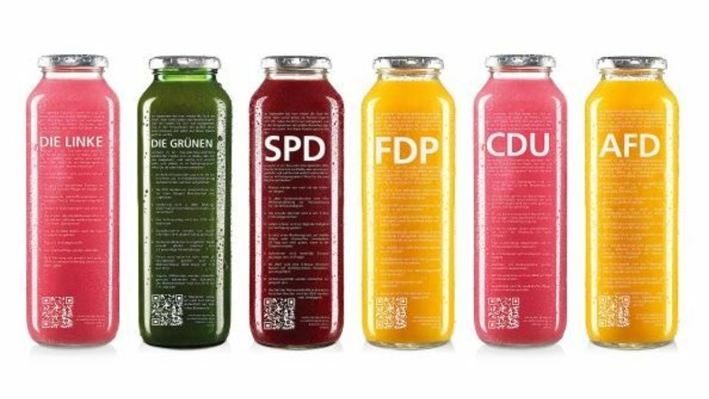 True Fruits hat anlässlich der Bundestagswahl eine Sonderedition seiner Smoothies auf den Markt gebracht, die groß mit den Namen der Parteien CDU, SPD, Grünen, FDP, Linke oder AfD sowie Auszügen aus dem jeweiligen Parteiprogramm etikettiert sind.