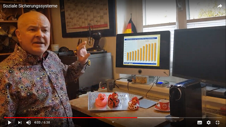 Das Rentensystem erklärt Peter Müller seinen Schülern bei YouTube mithilfe von Quietscheentchen.
