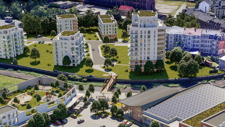 So stellt sich das Architekturbüro Werkplan aus Freital das Wohngebiet samt Hochhaus vor.