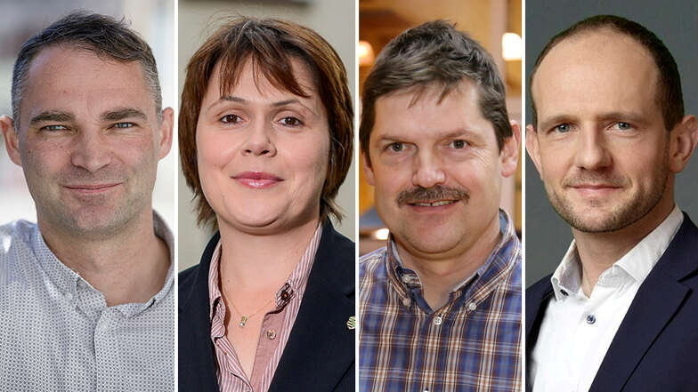 Die einzige Dame in der Runde streicht die Segel: Kristin Schütz (FDP) geht nicht in den zweiten Wahlgang. Sebastian Wippel (AfD), Sylvio Arndt (unabhängig) und Stephan Meyer (CDU), v.l., dagegen schon.
