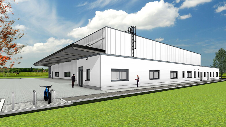 Produktionshalle mit Büroanbau: So sieht die künftige Niederlassung für die Firma Palosa in Pirna aus.
