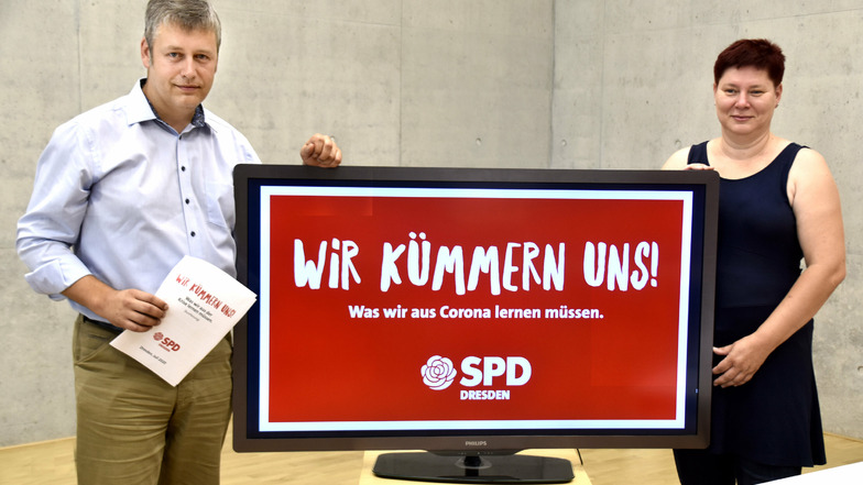 SPD-Parteichef Albrecht Pallas und Fraktionschefin Dana Frohwieser stellen ihre Ideen und die neue Kampagne vor.