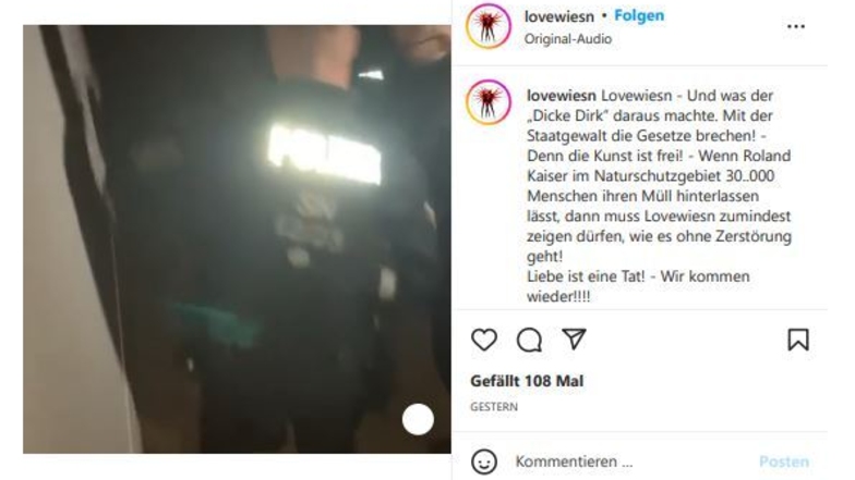 In einem Internetfilm auf der Instagram-Seite der "Lovewiesn" ist der Polizeieinsatz am Sonnabend zu sehen.