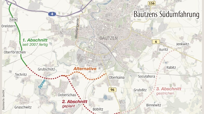Viel näher zur Stadt Bautzen könnte der zweite Abschnitt der Südumfahrung verlaufen. So sieht es ein neuer Vorschlag vor, der gerade geprüft wird.