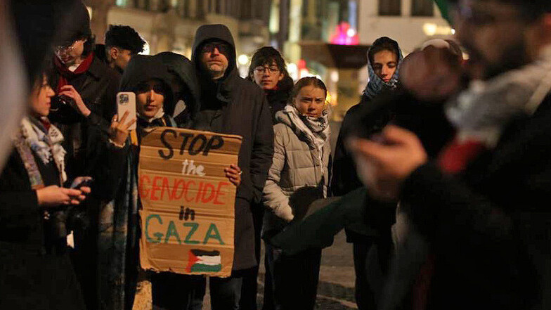 Unter den rund 200 Demonstranten, die in Leipzig für Palästina demonstrierten, war auch die Schwedin Greta Thunberg.
