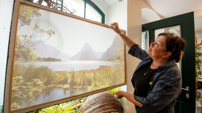 Kerstin Puhane hat in ihrem Geschäft bereits ein Fenster mit einem großen Urlaubsfoto und dazu passenden Pflanzen dekoriert.