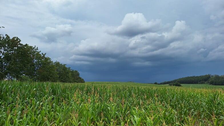 Gewitter über Kreischa am 18. August, aus Richtung Seitenhain fotografiert.