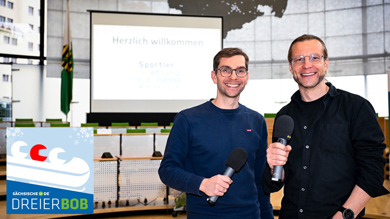 Nach 14 Folgen macht der Wintersportpodcast "Dreierbob" einen Haken an die Saison. In ihrer letzten Folge des Winters führt es die Reporter Tino Meyer (rechts) und Fabian Deicke in den Landtag.