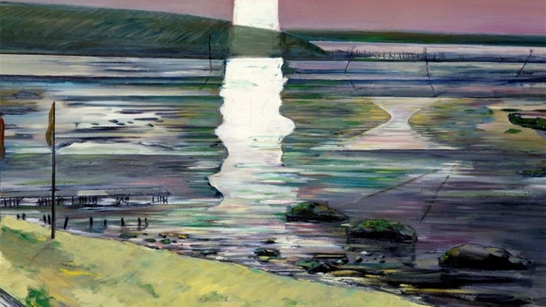 Vollmond bei Hubertus Giebe: 2004 malte er das „Wattenmeer bei Dangast“. Das Bild ist derzeit leider im Depot des Albertinums.