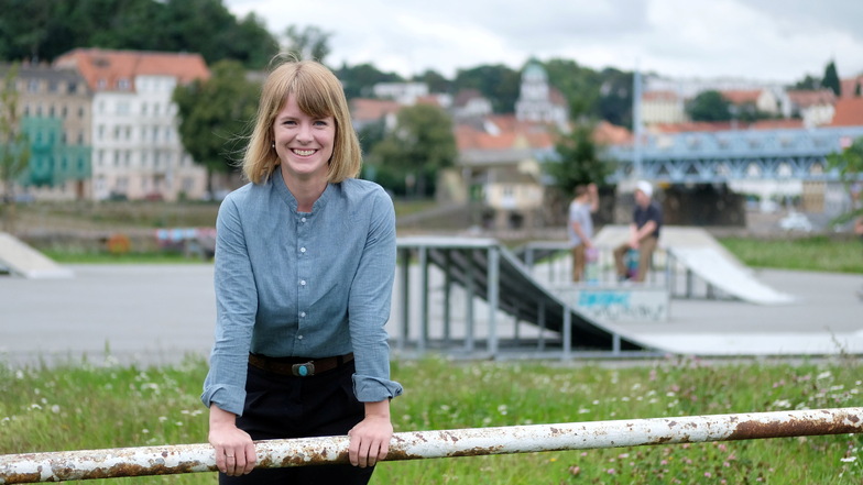 Stephanie Dzeyk an der Skateranlage in Meißen. Sie ist jetzt neue Ortsvereinsvorsitzende der SPD.