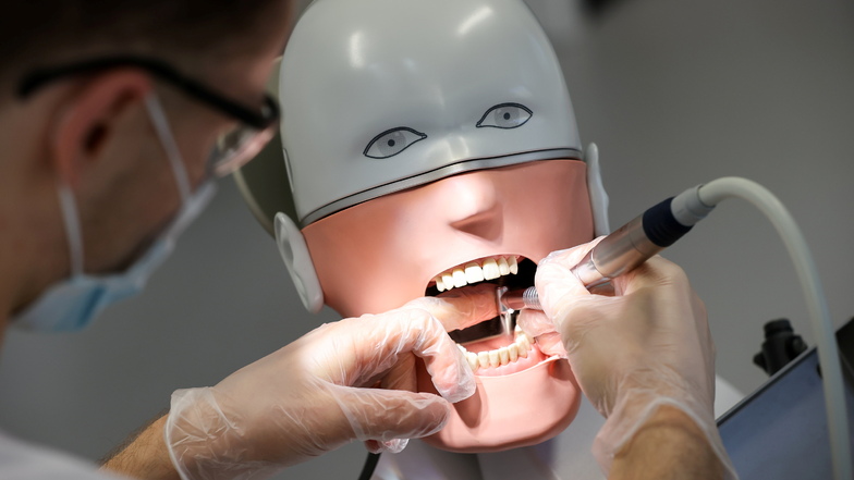 Nachwuchs gesucht: Ein Student der Zahnmedizin an der Universität Leipzig übt an einem Phantompatienten.