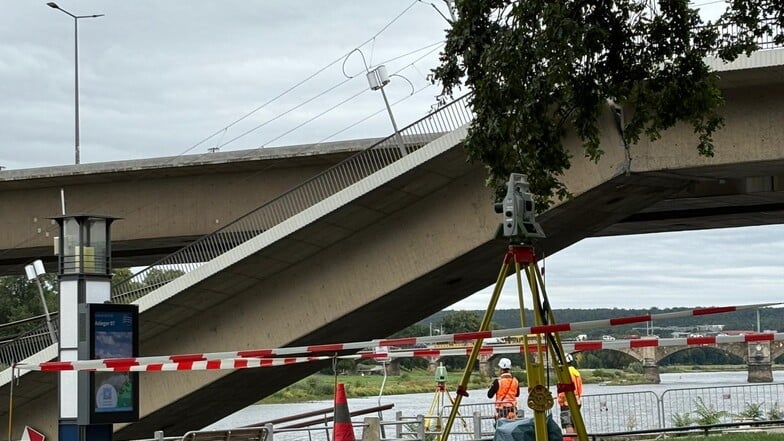 Das Tachymeter soll Veränderungen an der Brücke registrieren.