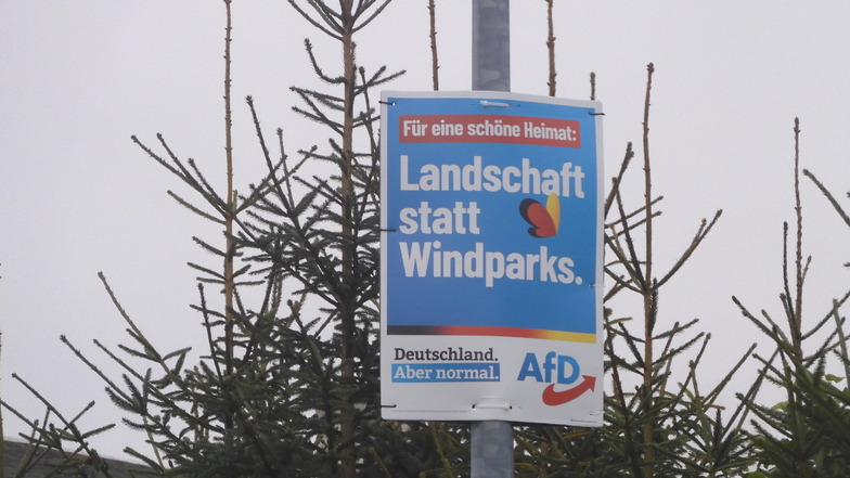 Wahlkampf gegen Windkraft: Mit solchen Plakaten sprach sich die AfD im September im Erzgebirge für "Landschaft statt Windparks" aus.